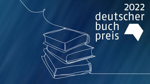 Frei gezeichnete Linie bildet 3 übereinanderliegende Bücher und läuft nach außen