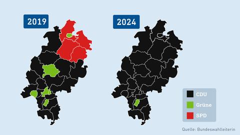 Karte mit Landkreise von 2019 im Vergleich zur Karte von 2024