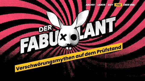 Screenshot der Webseite, Logo "Der Fabulant" mit weißen Hasen und pinker Farbe vor schwarzem Hintergrund.