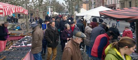 Flohmarktbesucher am Frankfurter Schaumainkai