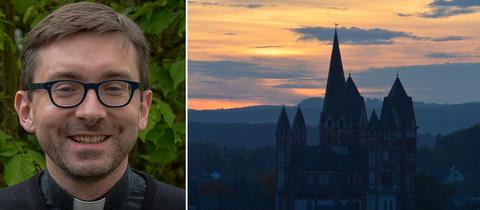 Kirsten Brast und der Limburger Dom in der Dämmerung