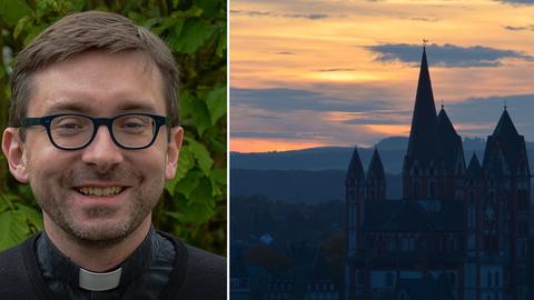 Kirsten Brast und der Limburger Dom in der Dämmerung