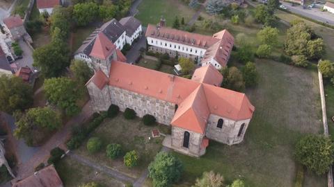 Aerial shot of the building by a drone.
