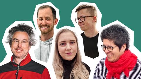 Portraits von fünf Erzieher*innen als Collage zusammengestellt.