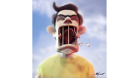 Digitale Grafik: Mann mit Gittern vor dem Mund