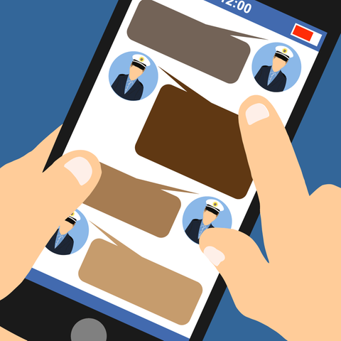 Die Grafik zeigt eine Hand, wie sie ein Mobiltelefon in der Hand hält, auf dem rechtsextreme Nachrichten zu sehen sind.