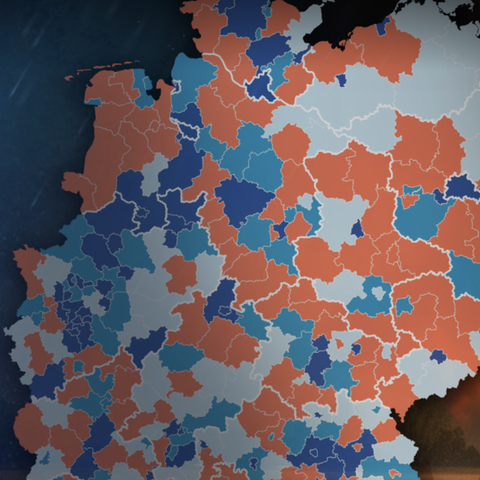 Eine Deutschlandkarte - daneben ist Regen und Hitze abgebildet.