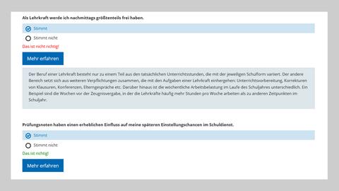 Screenshot der Webseite osa.zfl.uni-giessen.de. Zwei Fragen und deren Antwortmöglichkeiten sind zu sehen.