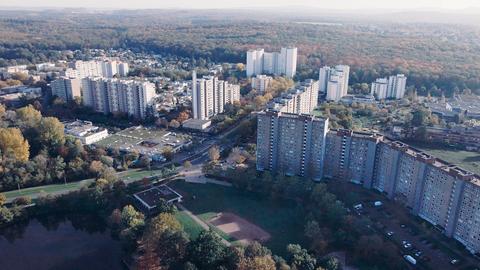 Luftaufnahme von Darmstadt-Kranichstein - Hochhaussiedlung