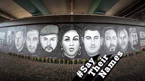 Graffito im Tunnel mit den Portraits der Opfer von Hanau - mit einem extremen Weitwinkel fotografiert.