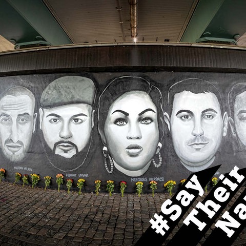 Graffito im Tunnel mit den Portraits der Opfer von Hanau - mit einem extremen Weitwinkel fotografiert.