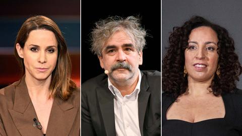 Drei Portraits von Natalie Amiri, Deniz Yücel und Najat El Hachmi nebeneinader 