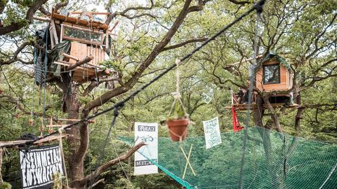  Baumhaussiedlung im Hambacher Wald, ein seit 2012 besetztes Waldstück an der Grenze zum Tagebau Hambach.