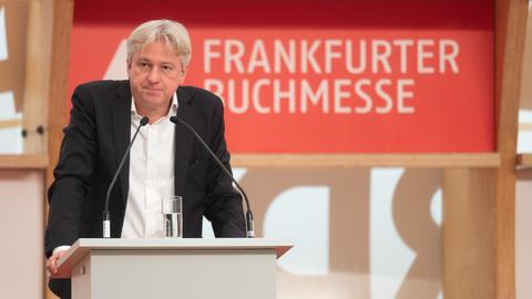 Juergen Boos, Direktor der Buchmesse bei der Pressekonferenz zur Eröffnung der Buchmesse 2022.