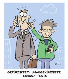 Karikatur: Ein Mann steckt seinem telefonierenden Nebenmann ein Stäbchen in die Nase.
