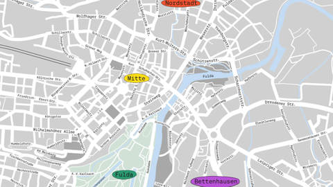 Karte mit bunt gemarkerten Regionen, in denen die documenta fifteen sich abspielt