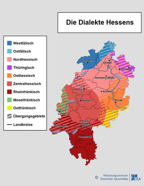 Grafik: Wo wird welcher Dialekt in Hessen gesprochen?