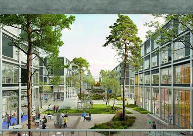 Rendering einer Außenansicht der geplanten neuen Hochschule.