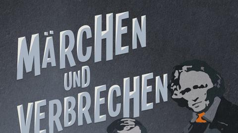 Grafik der beiden Grimm-Brüder und Schriftzug "Märchen und Verbrechen"