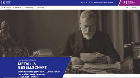 Ein Screenshot der Internetseite vom Jüdischen Museum zeigt ein Porträtfoto von Wilhelm Merton.