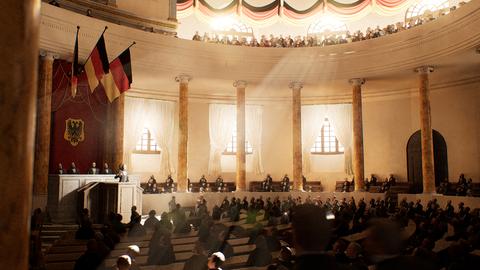 VR-Animation des Inneren der Paulskirche mit Abgeordneten