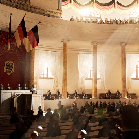 VR-Animation des Inneren der Paulskirche mit Abgeordneten