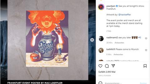 Pearl Jam-Posting bei Instagram - kündigen ihr Konzert in Frankfurt mit Bembel an. 
