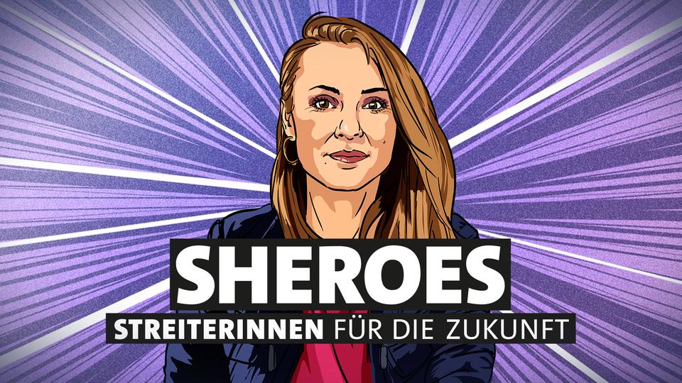 Grafik zur Gesprächsreihe Sheroes mit einer Zeichnung von Moderatorin Jagoda Marinić