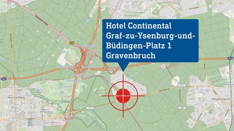 Karte, in welcher der Drehort "Hotel Continental" verortet ist.