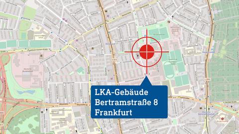 Karte, in welcher der Drehort "LKA-Gebäude" verortet ist.