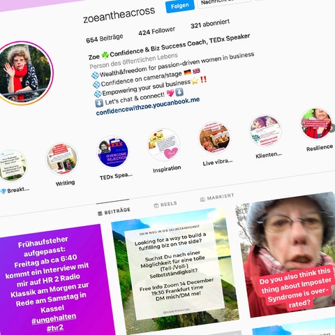Screenshot des Instagram-Kanals von Zoe Cross