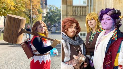 Bildkombination aus zwei Fotos von Besucherinnen und Besuchern der Connichi.