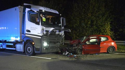 Unfallstelle auf der A45 nahe dem Gambacher Kreuz