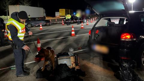 Drogenspürhund im Einsatz bei Polizei-Großkontrolle an der A7