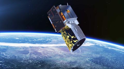 Der Satellit "Aeolous" vor dem kontrollierten Absturz. 