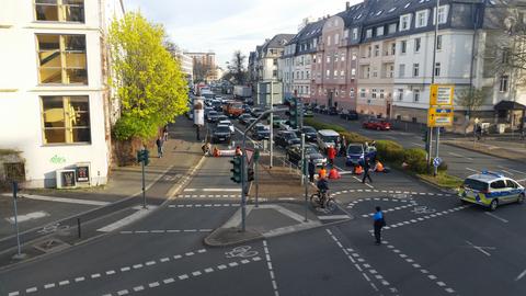 Die Blockade an der Eschersheimer Landstraße. 