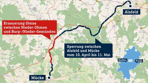 Karte vom Bereich zwischen Weiterstadt und Darmstadt mit Evakuierungsbereich markiert.