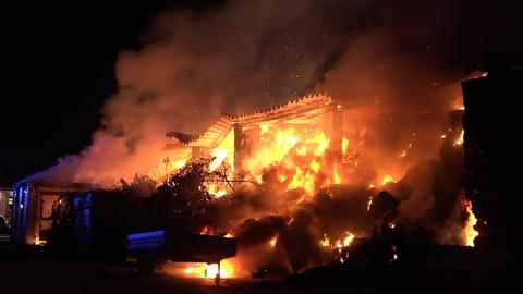 Brand auf landwirtschaftlichem Betriebsgelände in Flörsheim