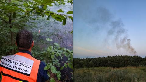 Feuerwehrmann im Wald, Rauch über dem Wald 