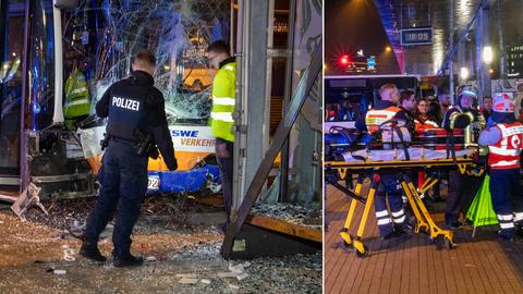 Collage: Busunfall vor dem Hauptbahnhof in Wiesbaden