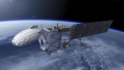 Grafische Darstellung des Earthcare-Satelliten