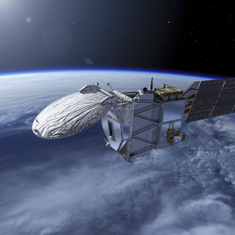 Grafische Darstellung des Earthcare-Satelliten