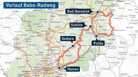 Die Grafik zeigt eine Karte, in welcher der Bahn-Radweg verortet ist.