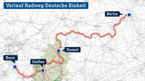 Die Grafik zeigt eine Karte, in welcher der Deutsche Einheit-Radweg verortet ist.