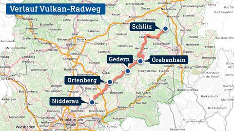 Die Grafik zeigt eine Karte, in welcher der Vulkan-Radweg verortet ist.