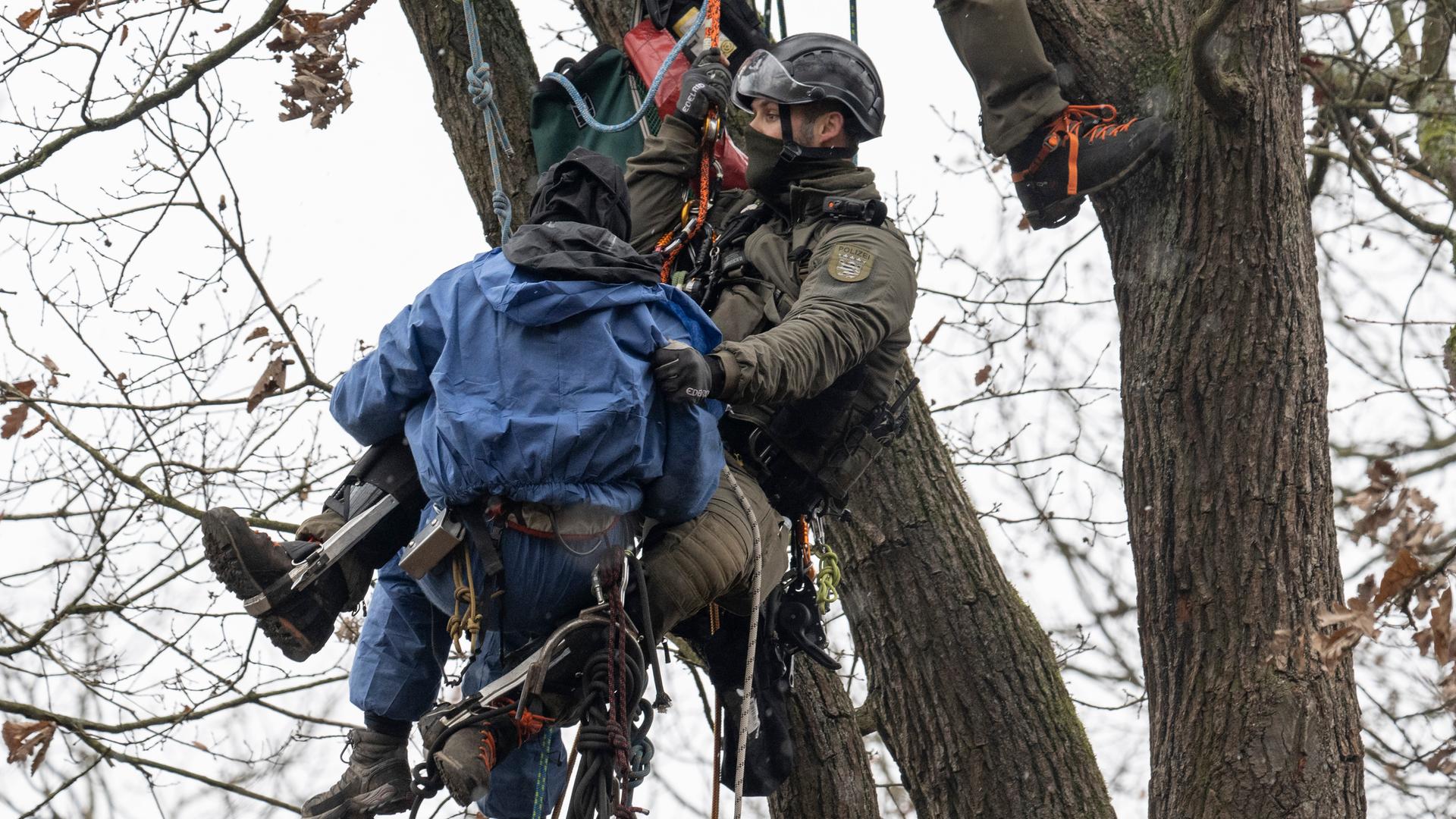 Polizei holt letzte Aktivisten aus dem Fechenheimer Wald