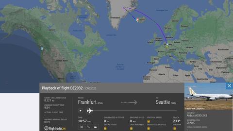 Der Flug "DE2032" von Frankfurt nach Seattle endete am Montag in Island am "Keflavik International Airport". 