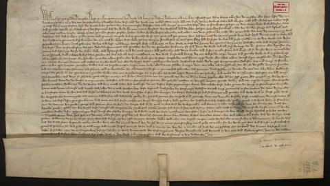 Urkunde aus dem Jahr 1372 über den Kauf des Frankfurter Stadtwalds von Kaiser Karl IV.