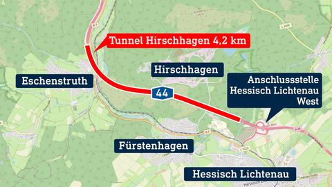 Übersichtskarte der Lage des Tunnel Hirschhagen mit Umgebung