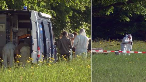 Einsatzkräfte am Leichen-Fundort im Frankfurter Niddapark